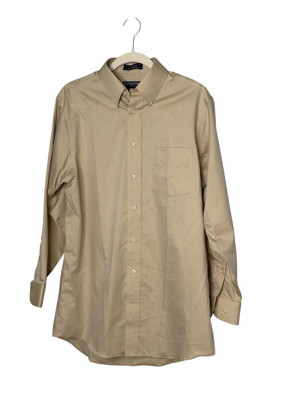 Stafford Mens Tan The Blazer Button Down Dress Shirt Classic Fit 15.5 32-33
